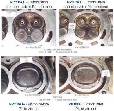 Combustion chamber and pistons before and after P.i. treatment - look how clean they are!